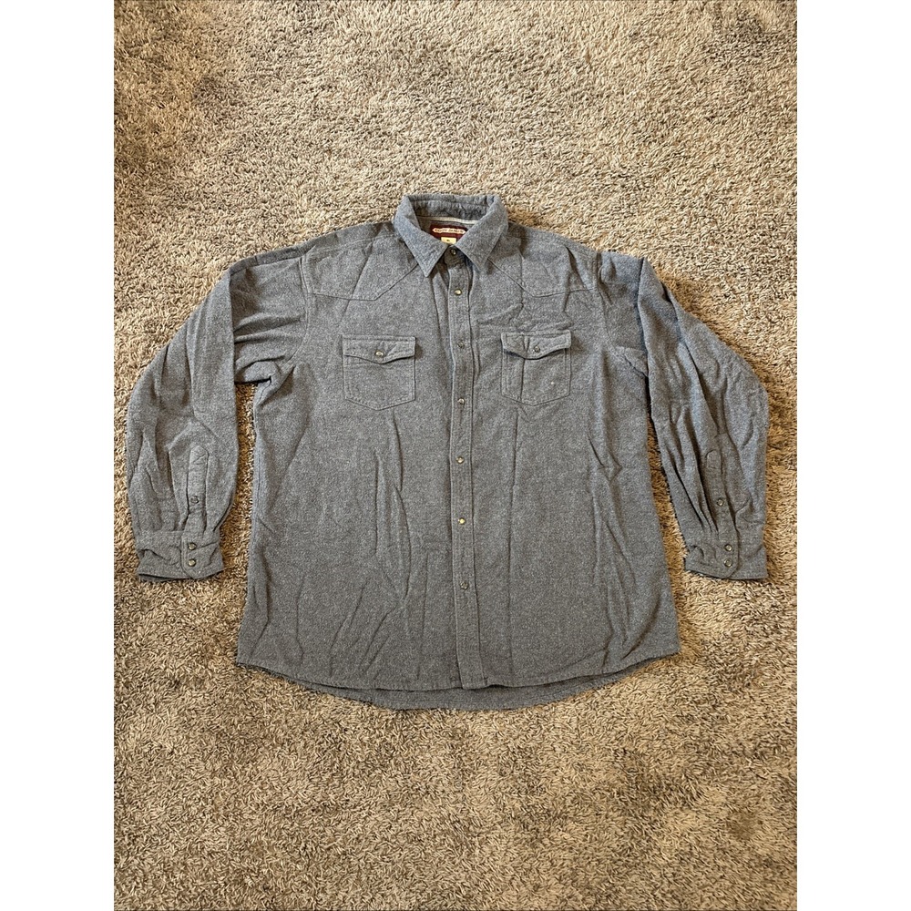 Cody James Mens Button Down Shirt XL Flannel Pearl Snaps Grey Heavy Western